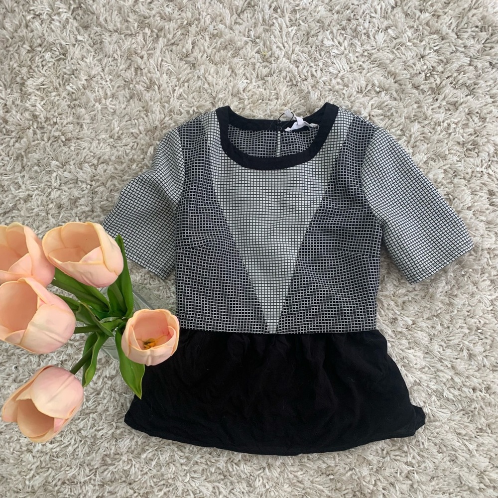 Black and gray/white- BCBG fit and flare top